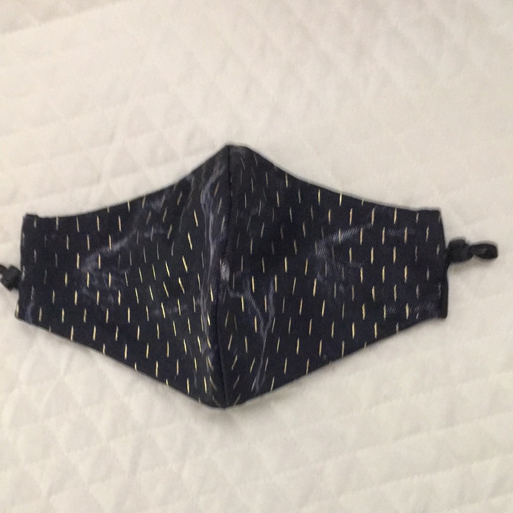 Handmade Navy Face Mask with Gold Dash Pattern larger mask NEW